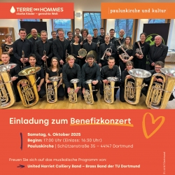 4.10.25, 17:00 Uhr: Benefizkonzert für TERRE DES HOMMES u.a. mit United Harriet Colliery Band